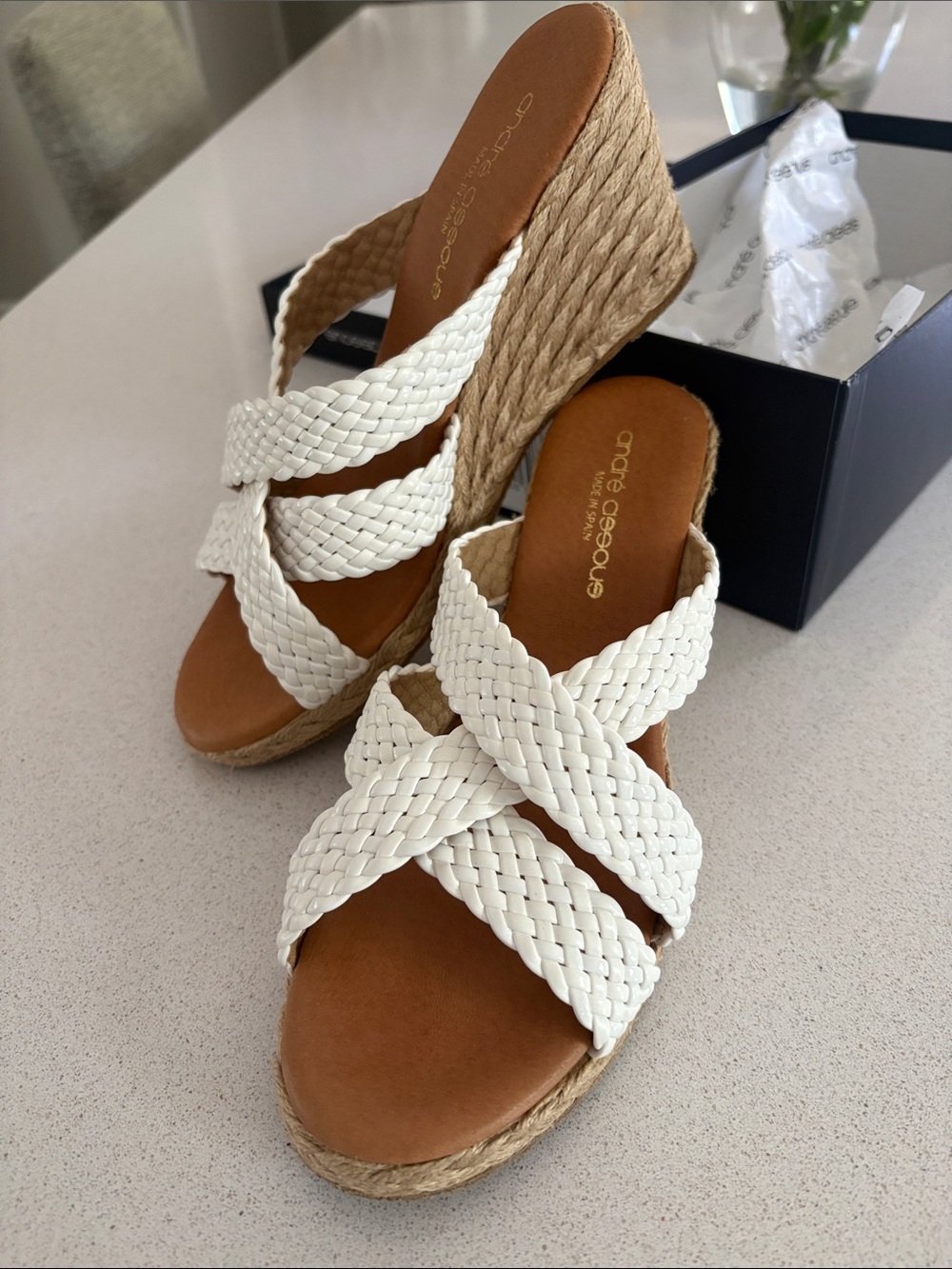 Andre Assous Ivory Braided Espadrille Wedge Sandals